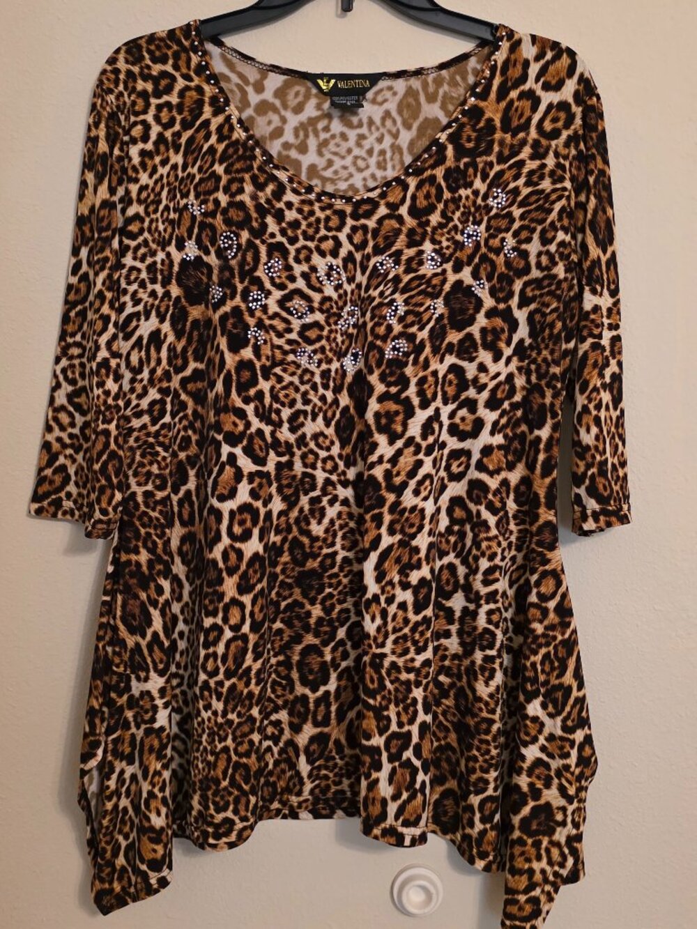 Valentina Silky Leopard Top with Crystal Accents Size S